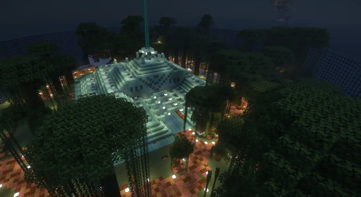 Prismarine pyramid in jungle at night